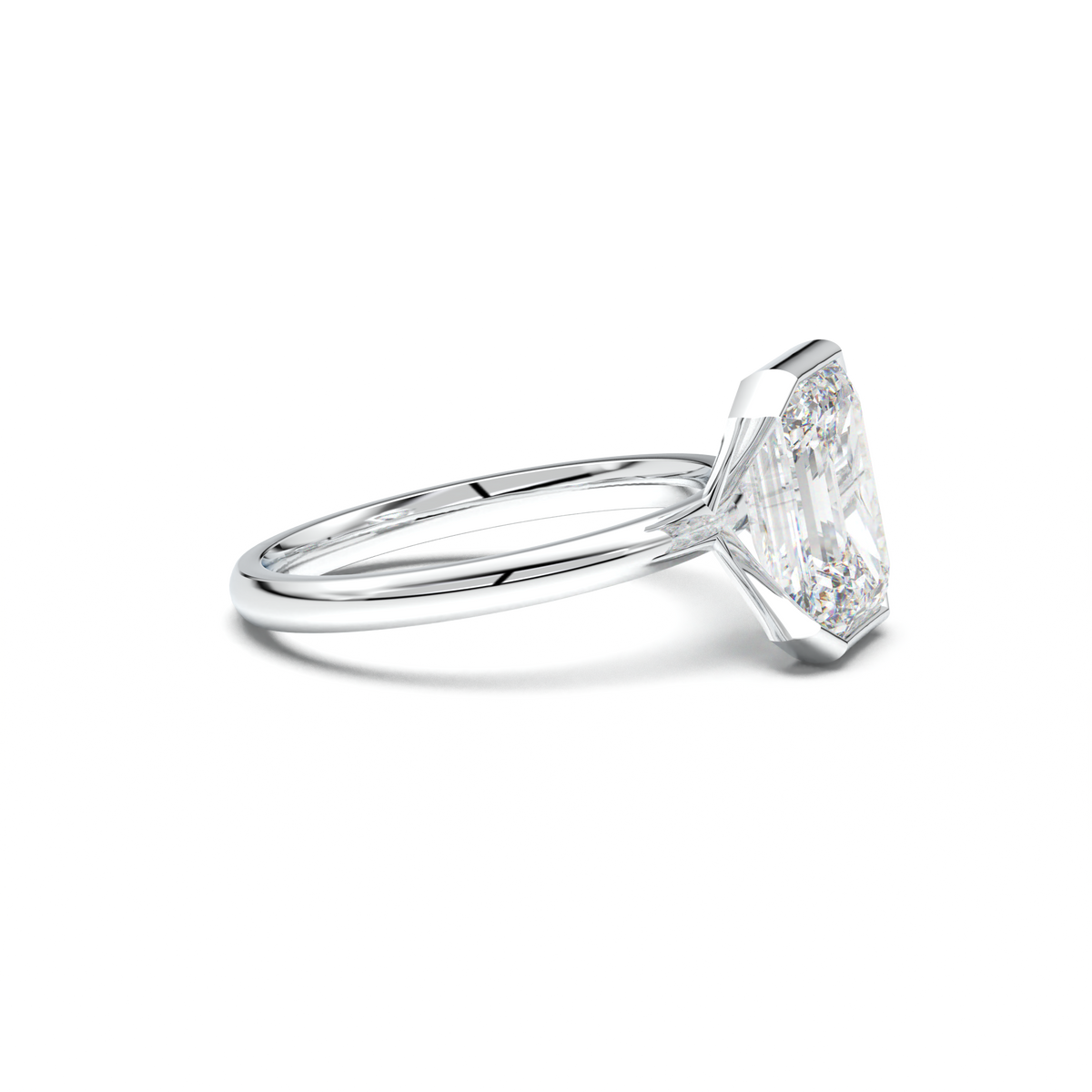 Emerald Cut Half-Bezel Engagement Ring