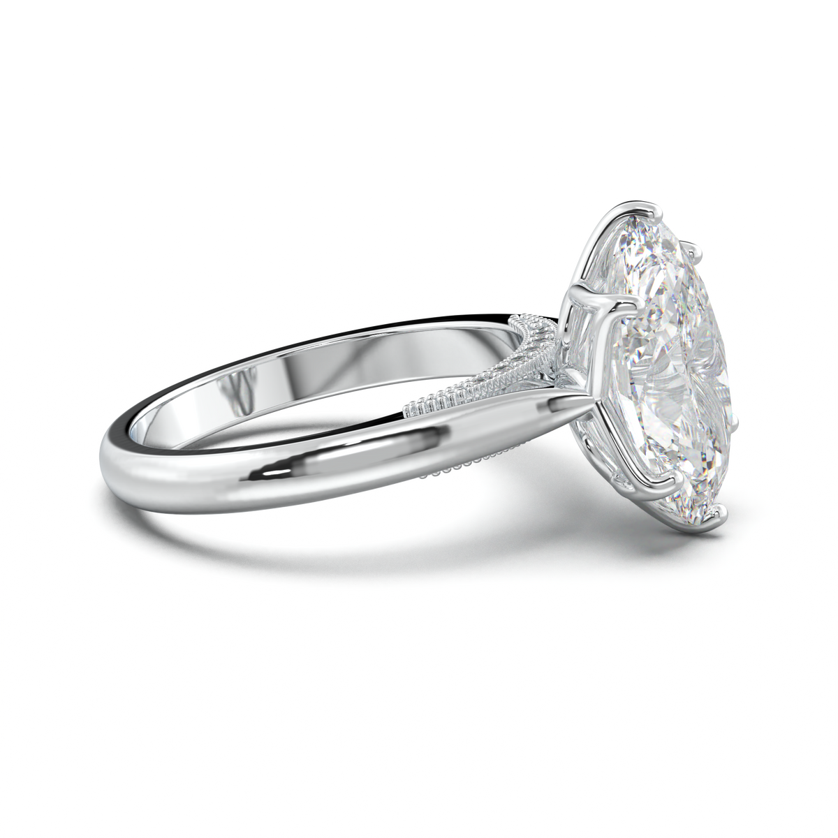 Oval Tulip Setting Hidden bridge Halo Engagement Ring