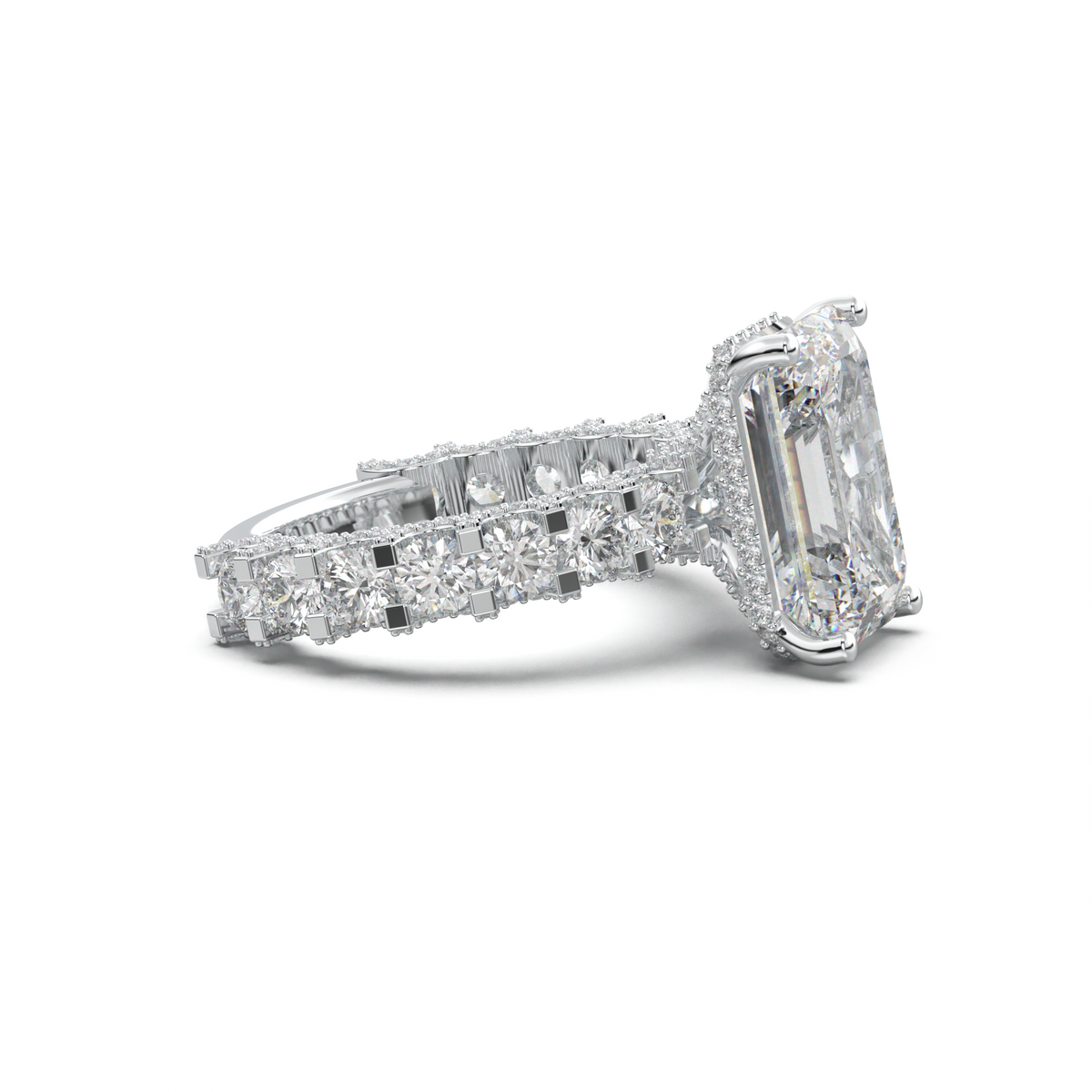 Emerald Diamond Band Engagement Ring