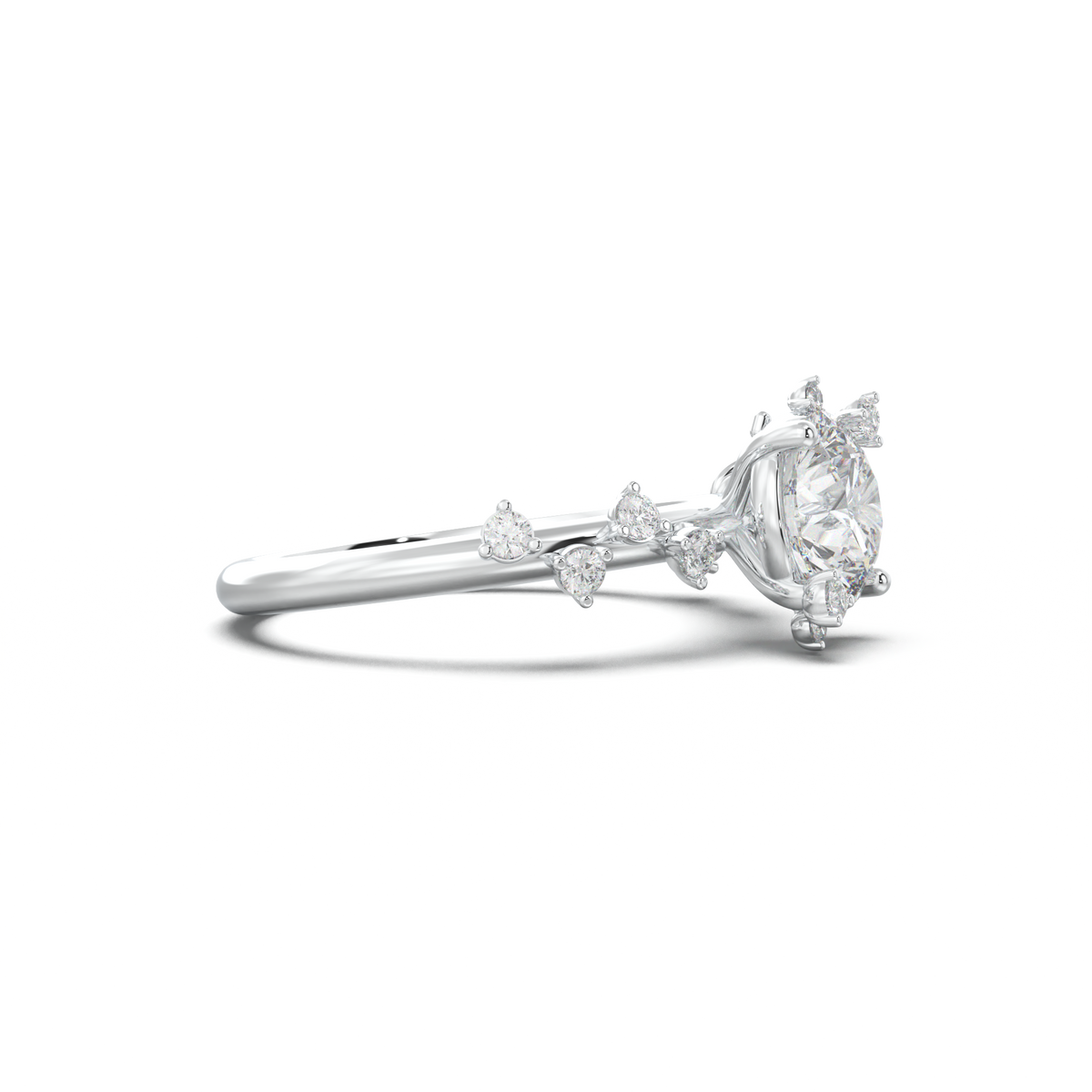 Round Botanical Accent Engagement Ring