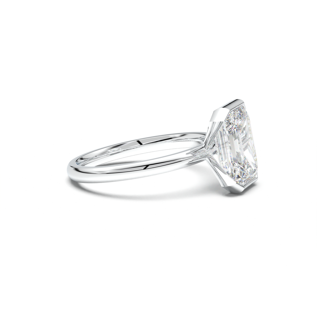 Emerald Cut Half-Bezel Engagement Ring