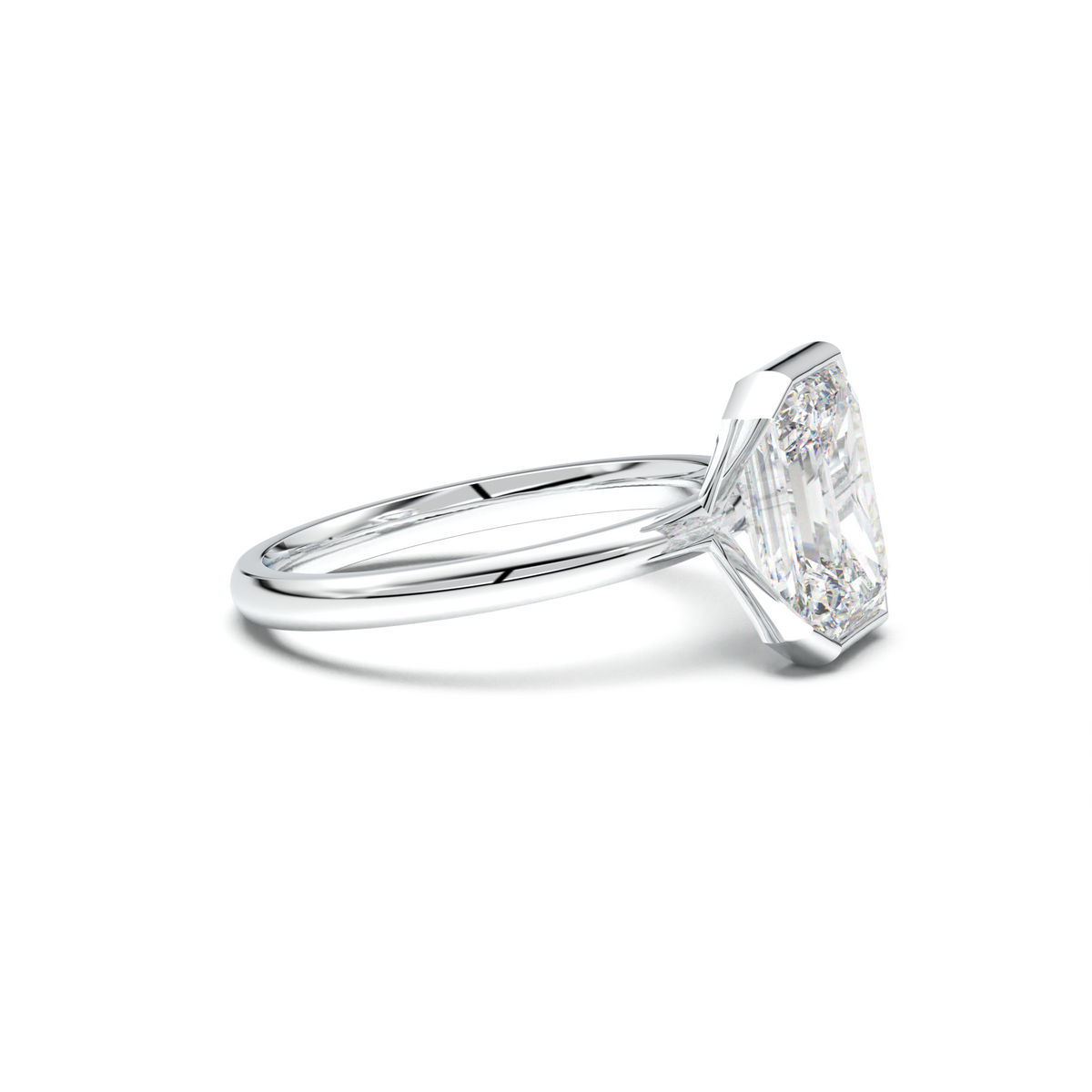 Emerald Cut Half-Bezel Engagement Ring