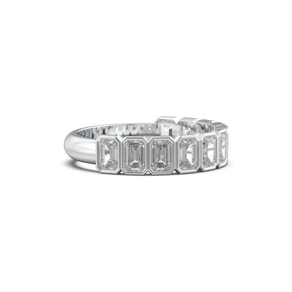 Emerald Bezel Half-Eternity Wedding Band