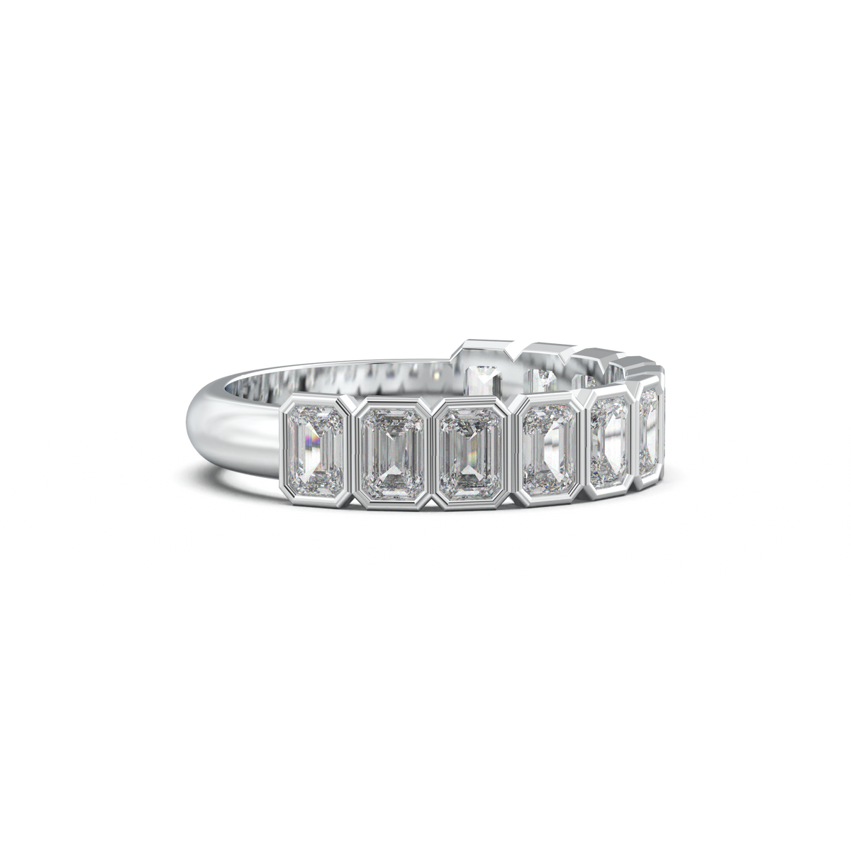 Emerald Bezel Half-Eternity Wedding Band