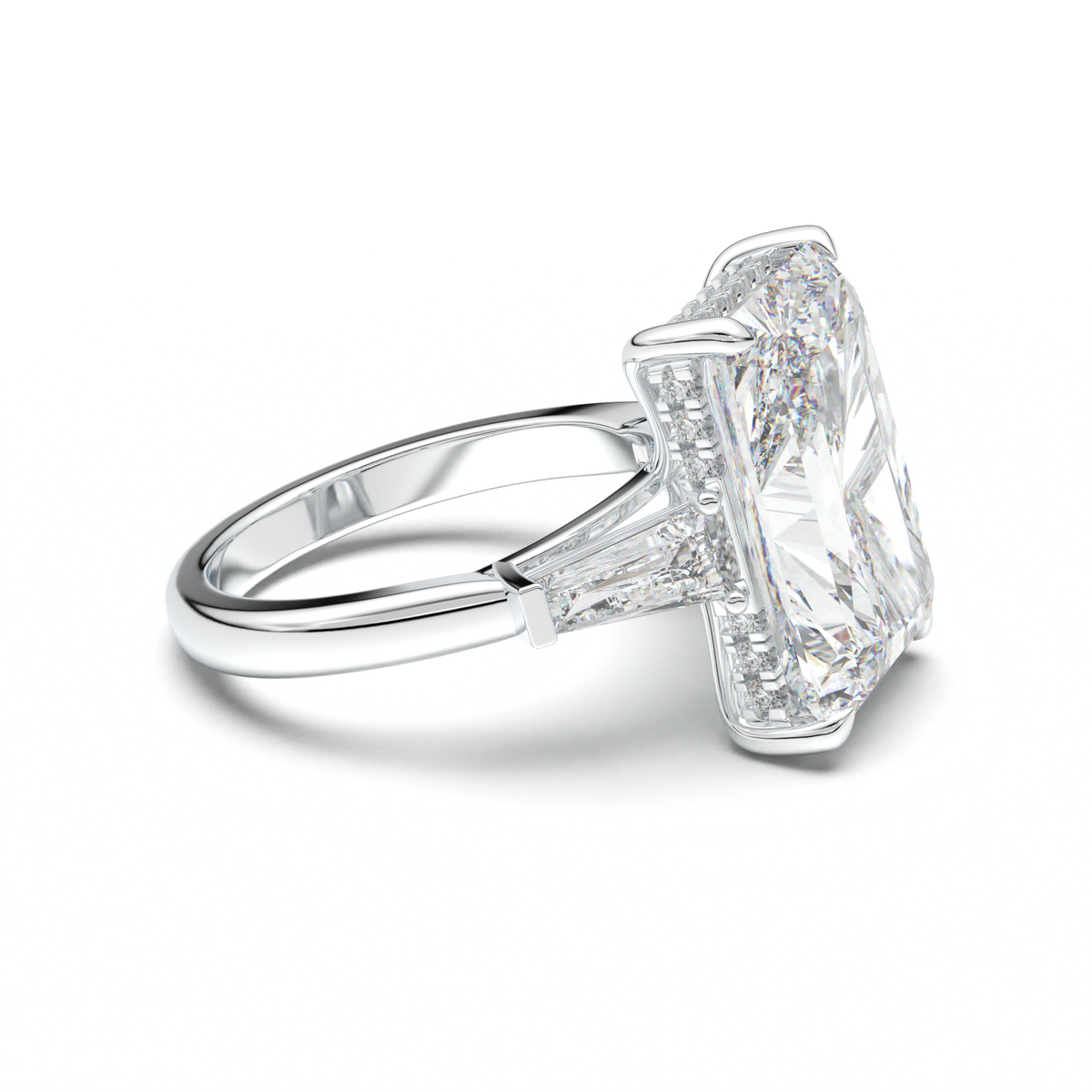 Radiant Baguette Hidden Halo Engagement Ring