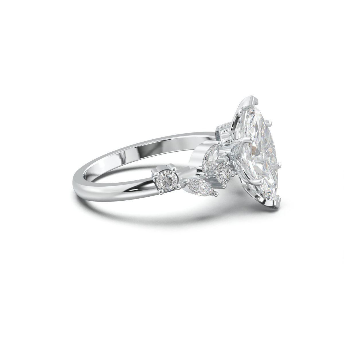 Marquise Mixed Side-Stone Engagement Ring