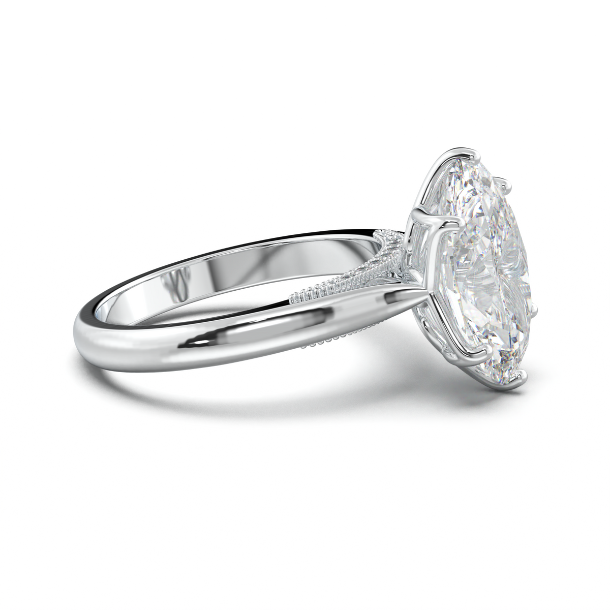 Oval Tulip Setting Hidden bridge Halo Engagement Ring