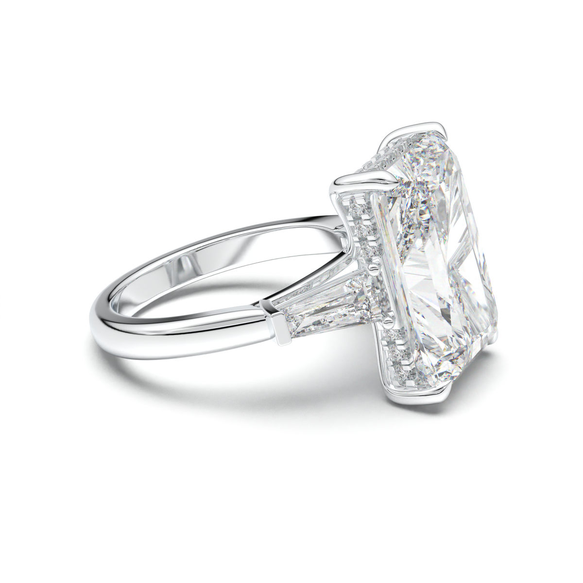 Radiant Baguette Hidden Halo Engagement Ring