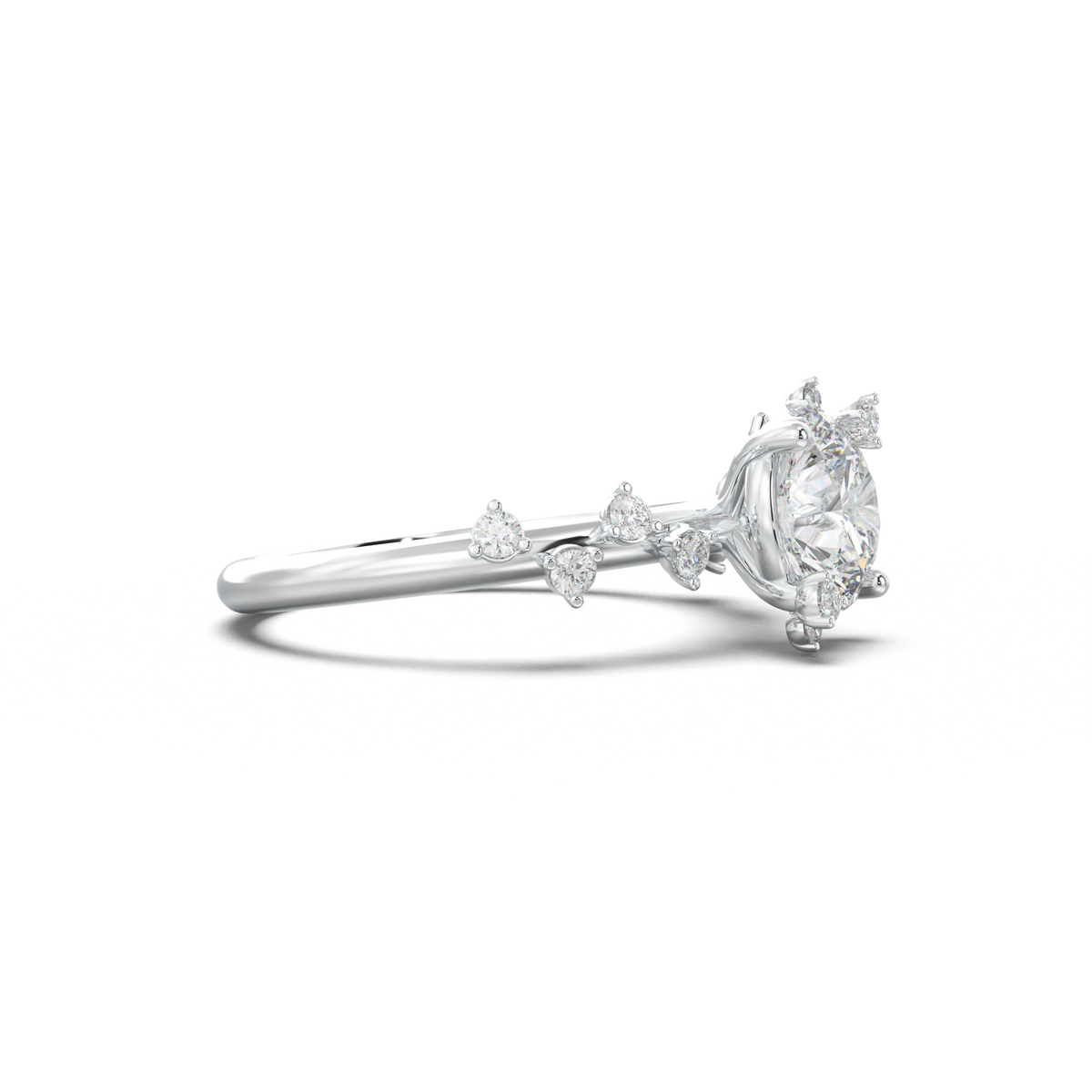 Round Botanical Accent Engagement Ring