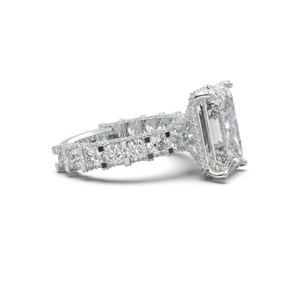 Emerald Diamond Band Engagement Ring