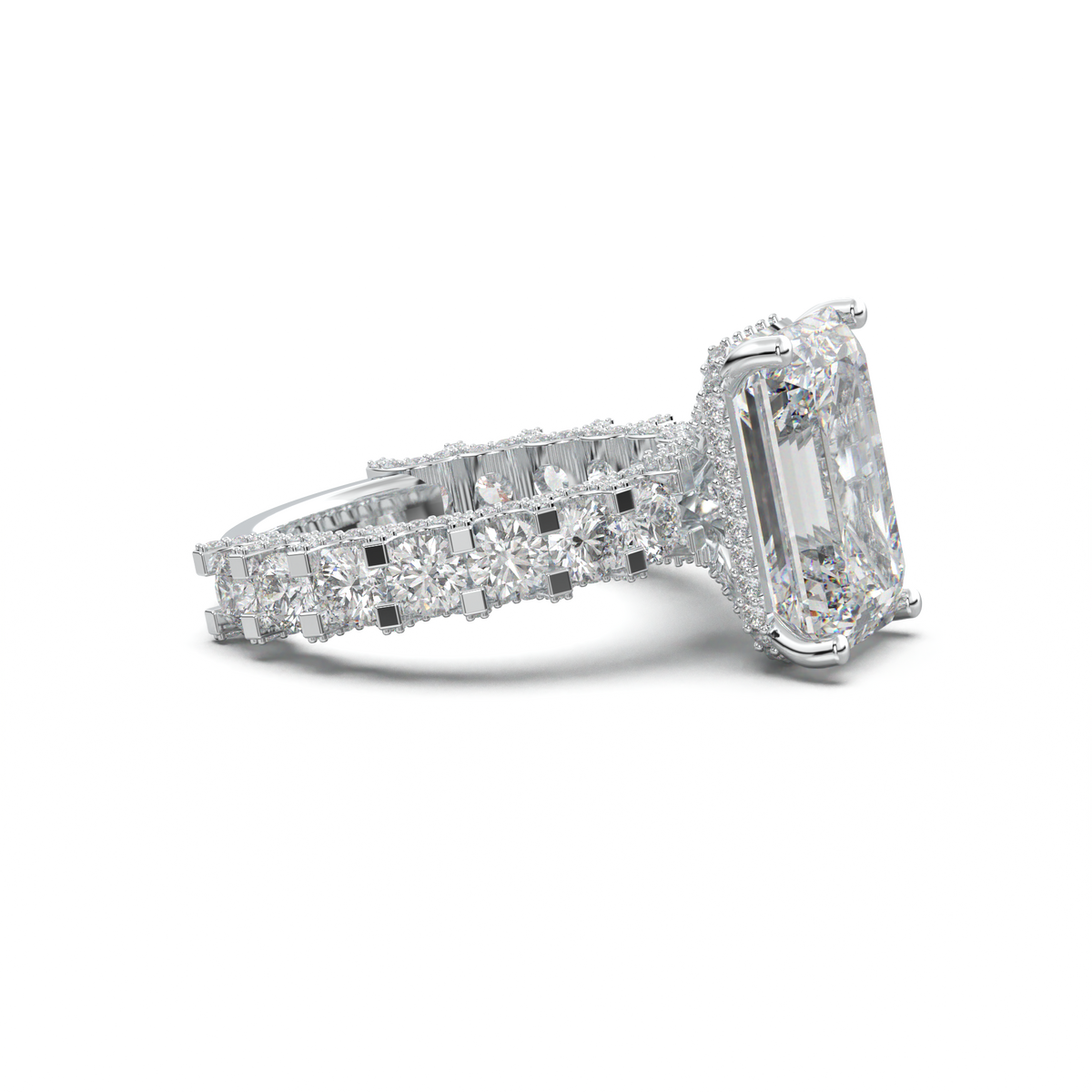 Emerald Diamond Band Engagement Ring