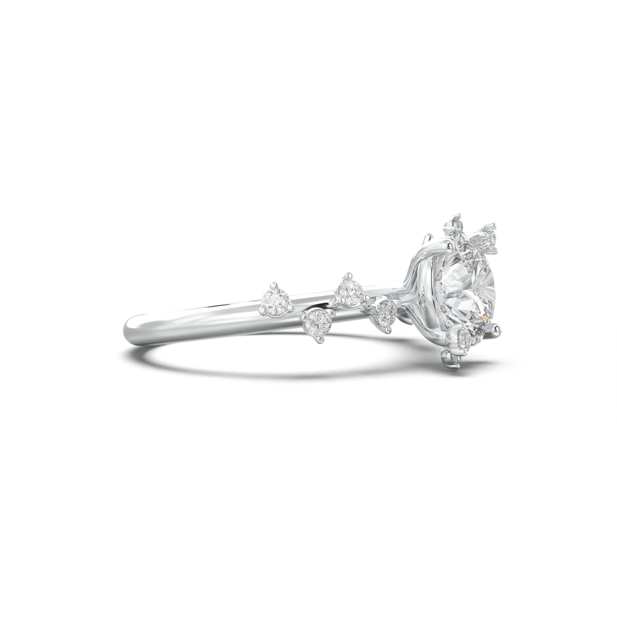 Round Botanical Accent Engagement Ring