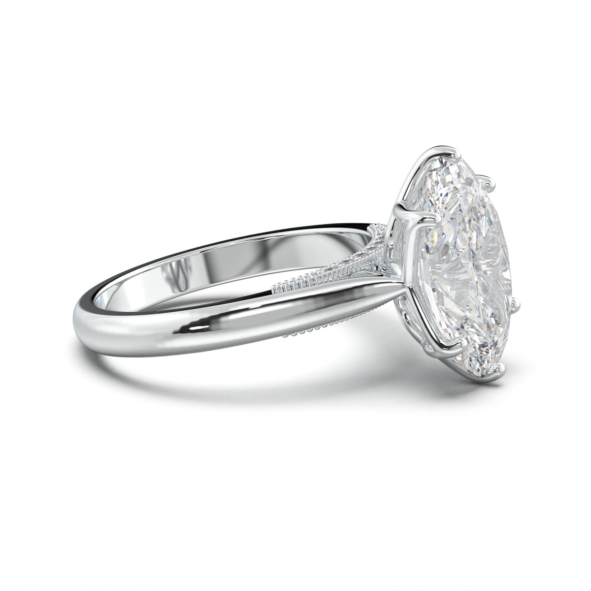 Oval Tulip Setting Hidden bridge Halo Engagement Ring