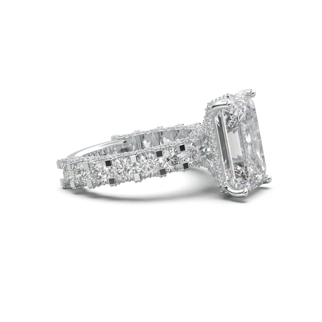 Emerald Diamond Band Engagement Ring