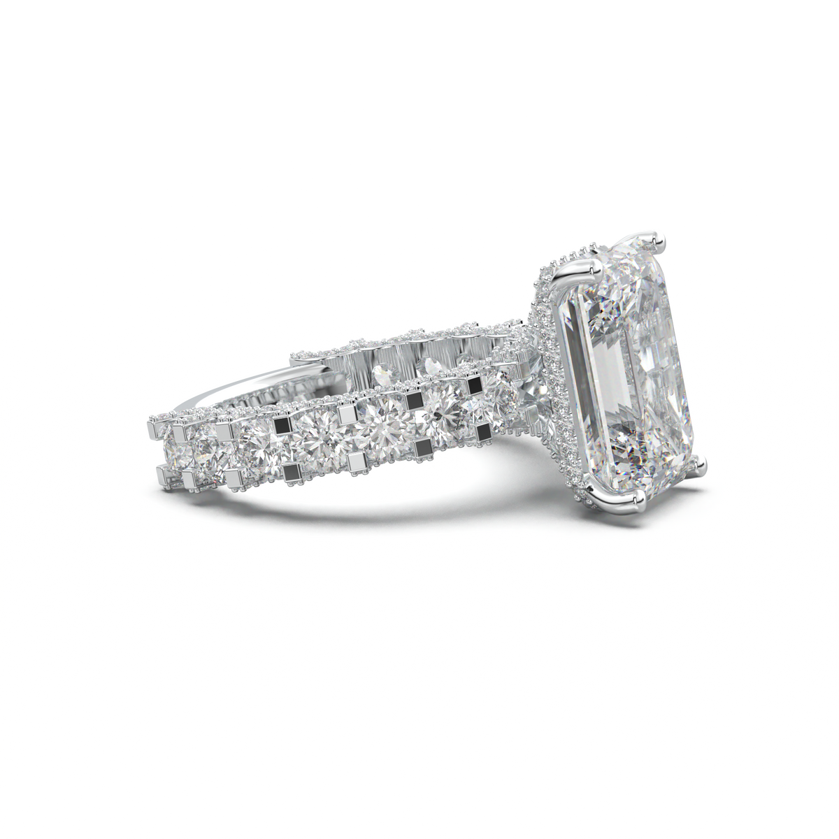 Emerald Diamond Band Engagement Ring