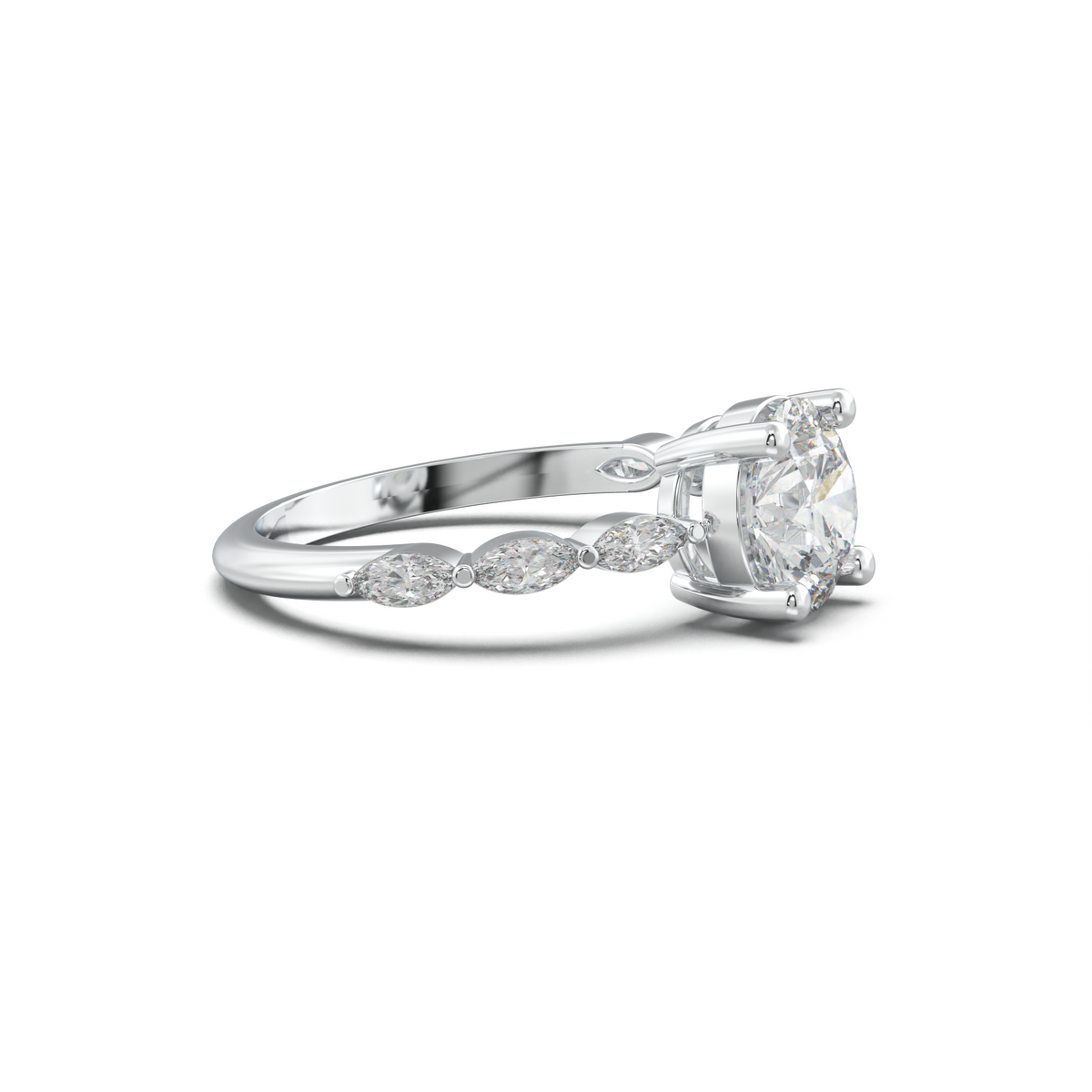 Round Marquise Side-Stone Engagement Ring