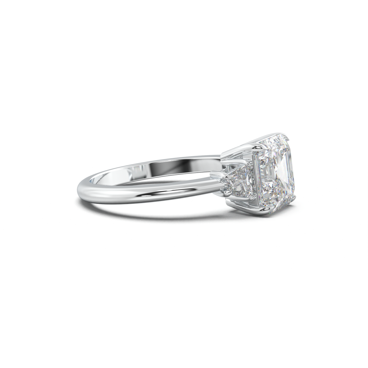 Asscher Baguette Three-Stone Engagement Ring
