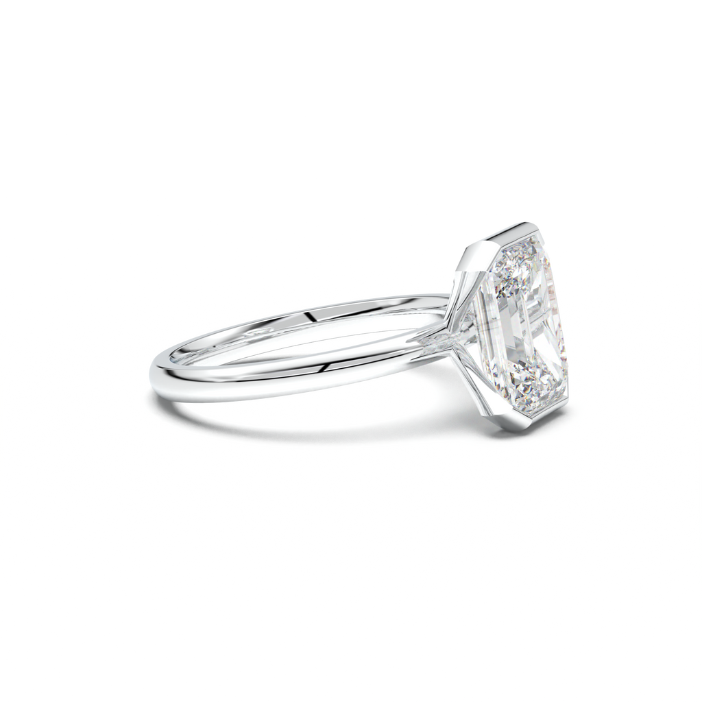 Emerald Cut Half-Bezel Engagement Ring