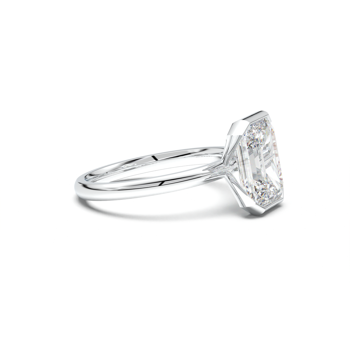 Emerald Cut Half-Bezel Engagement Ring