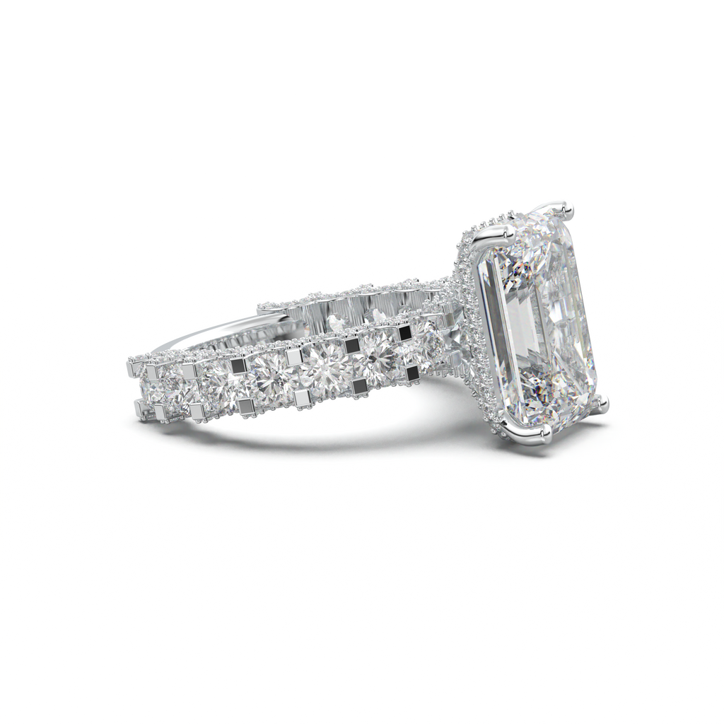 Emerald Diamond Band Engagement Ring