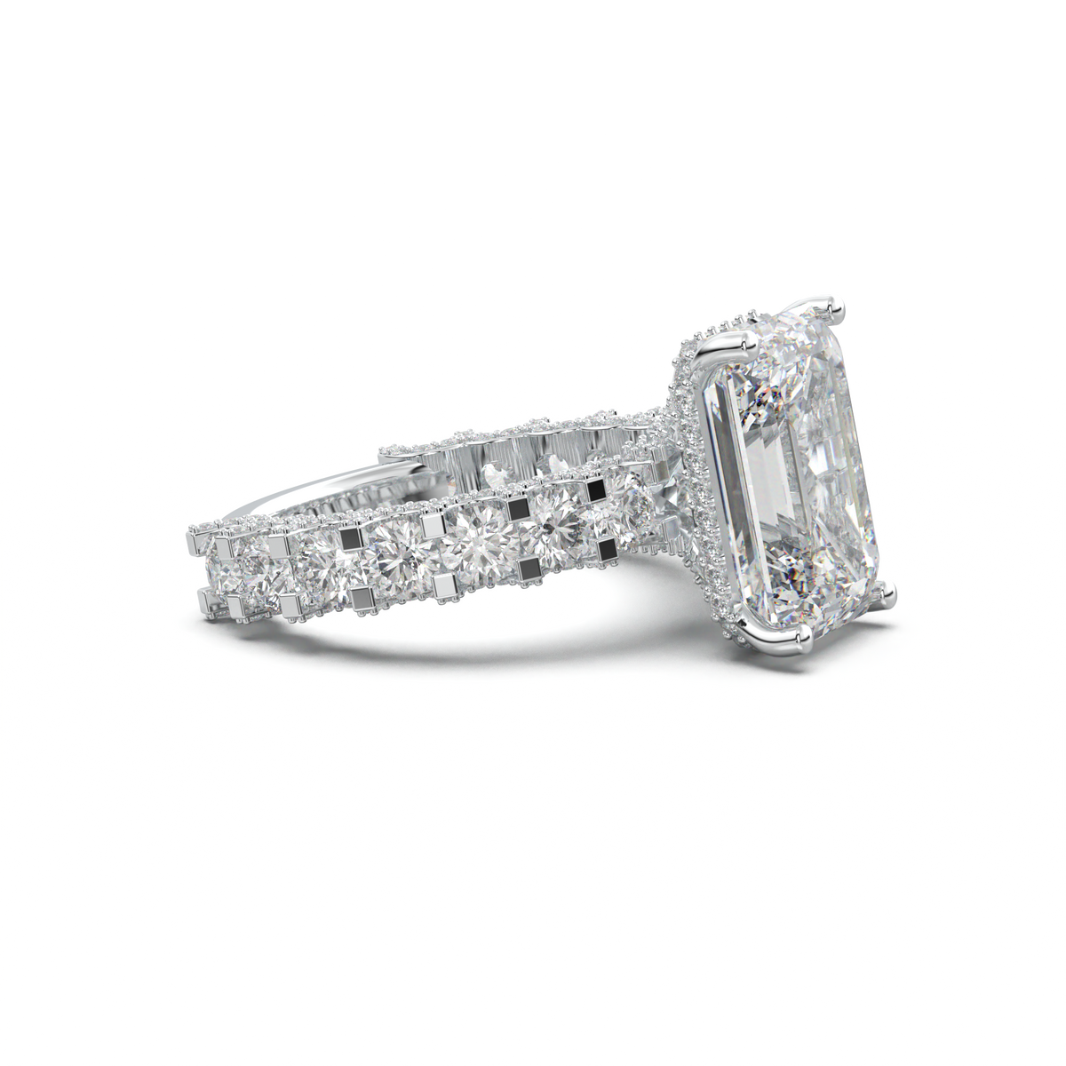 Emerald Diamond Band Engagement Ring