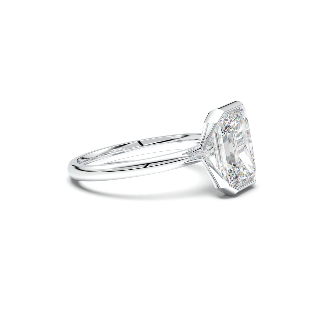 Emerald Cut Half-Bezel Engagement Ring