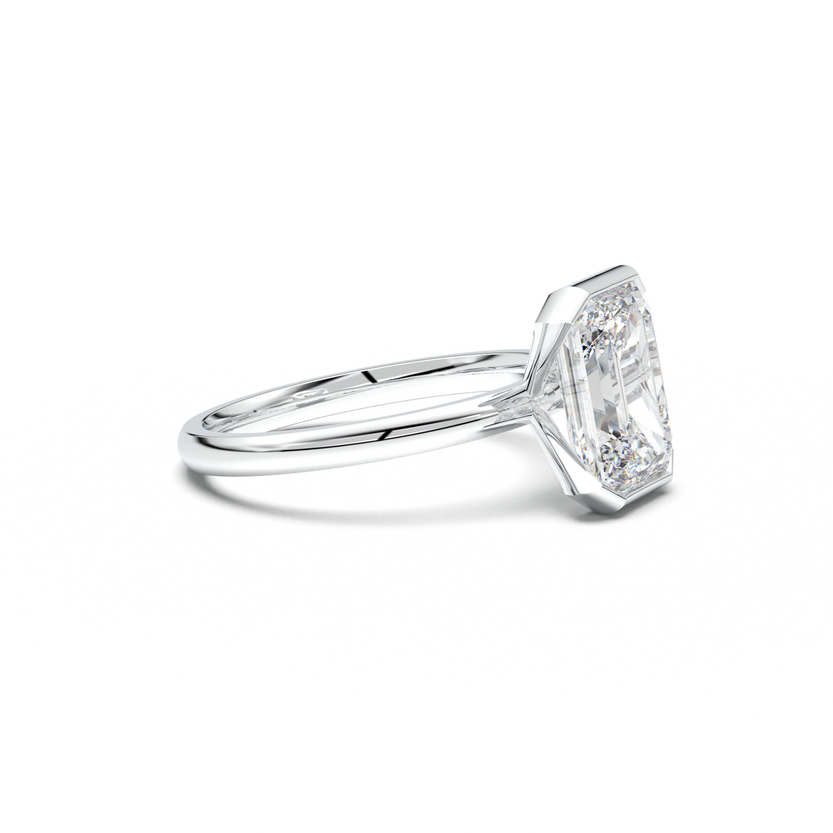 Emerald Cut Half-Bezel Engagement Ring