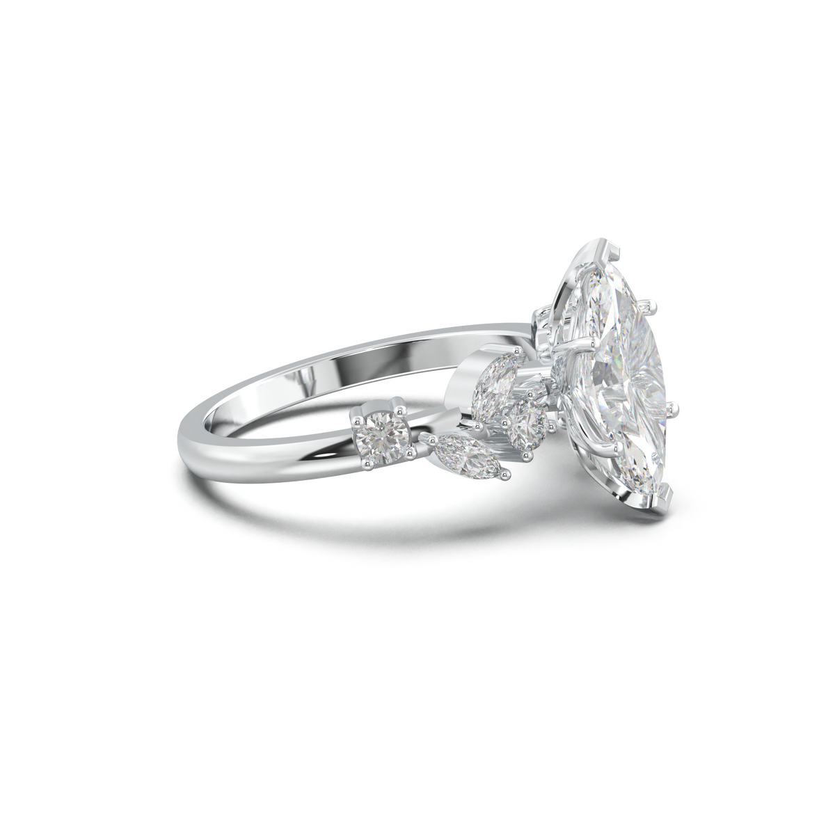 Marquise Mixed Side-Stone Engagement Ring