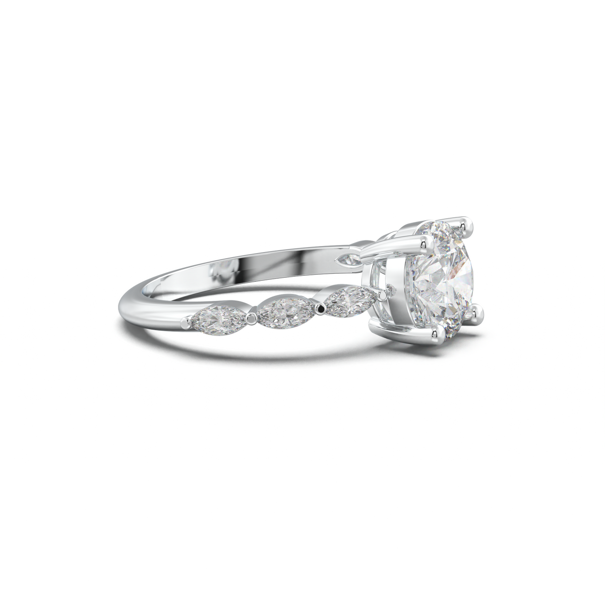 Round Marquise Side-Stone Engagement Ring