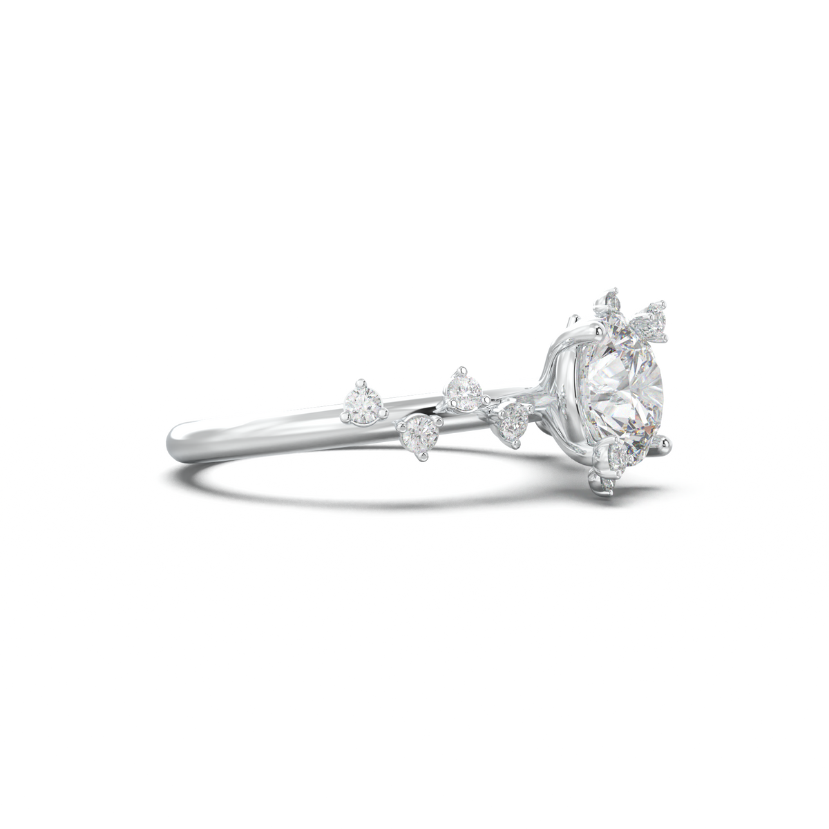 Round Botanical Accent Engagement Ring