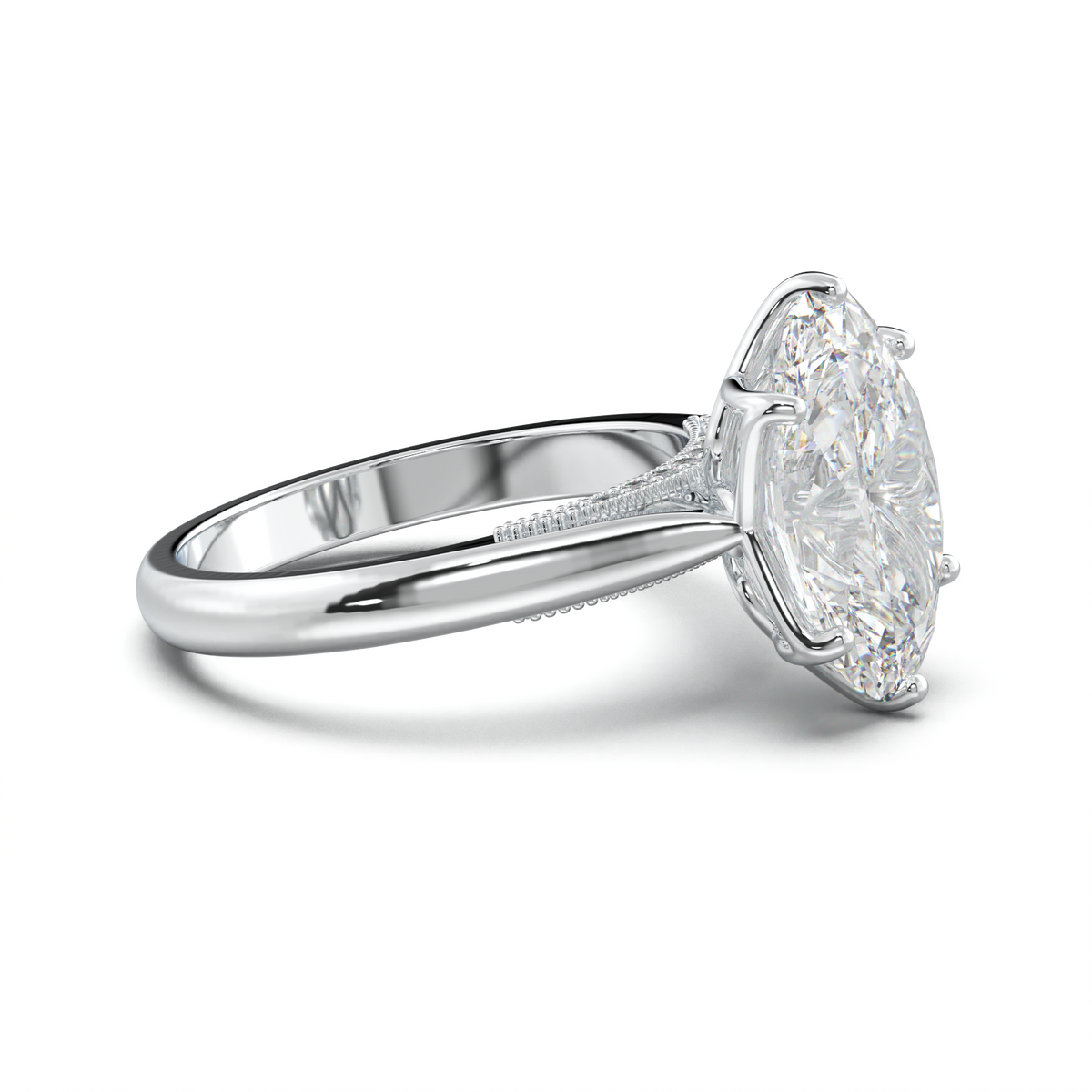 Oval Tulip Setting Hidden bridge Halo Engagement Ring