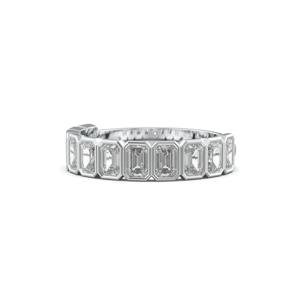 Emerald Bezel Half-Eternity Wedding Band