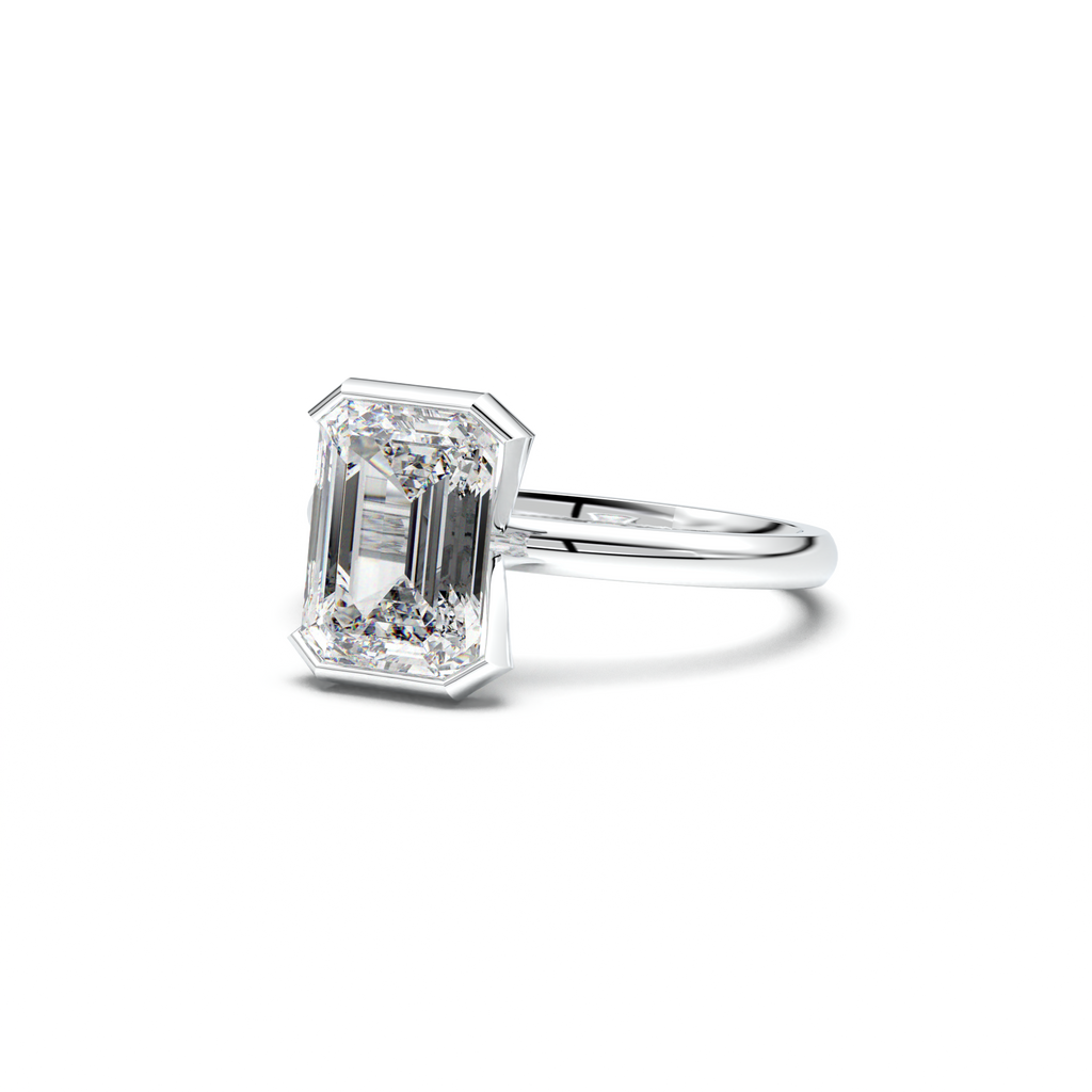 Emerald Cut Half-Bezel Engagement Ring