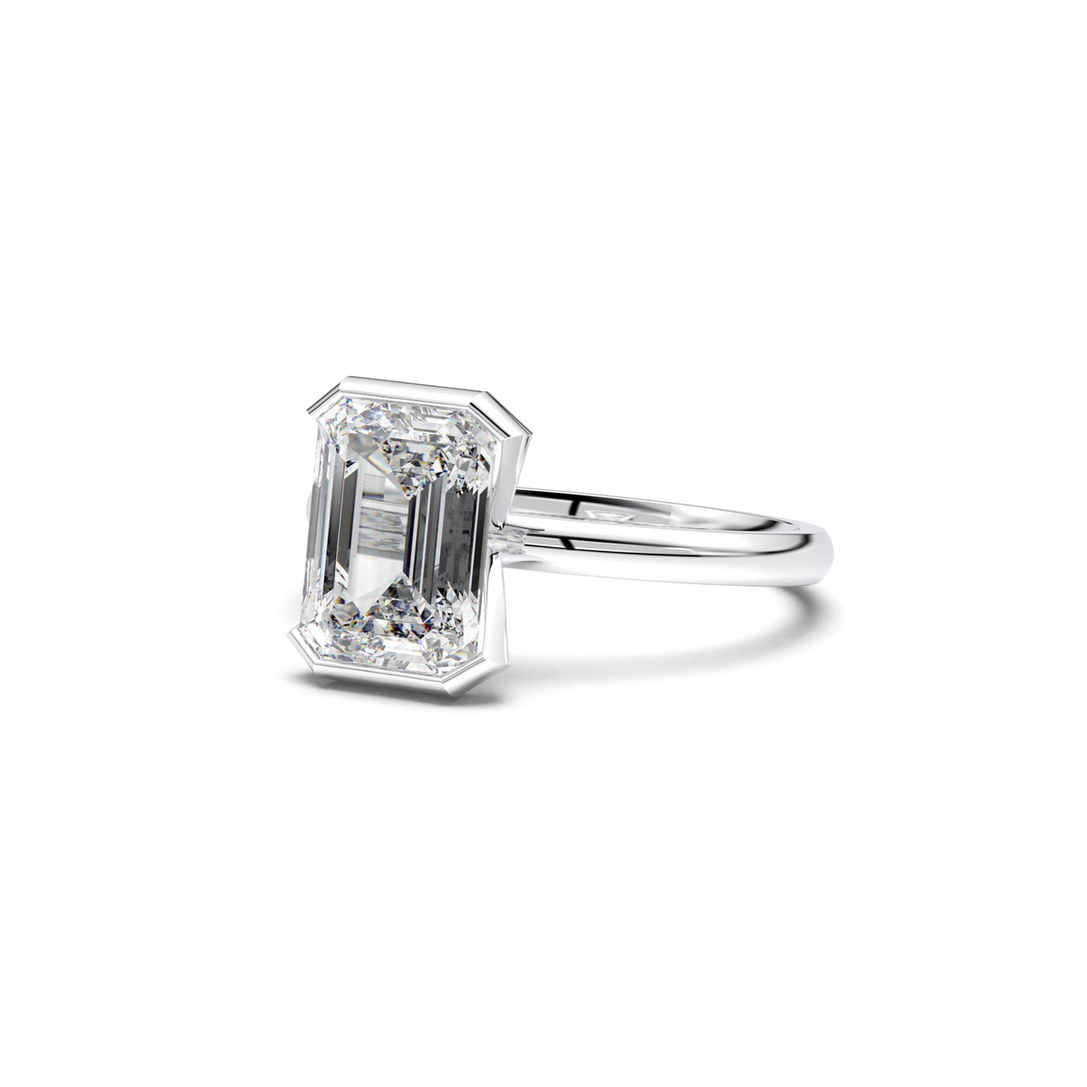 Emerald Cut Half-Bezel Engagement Ring