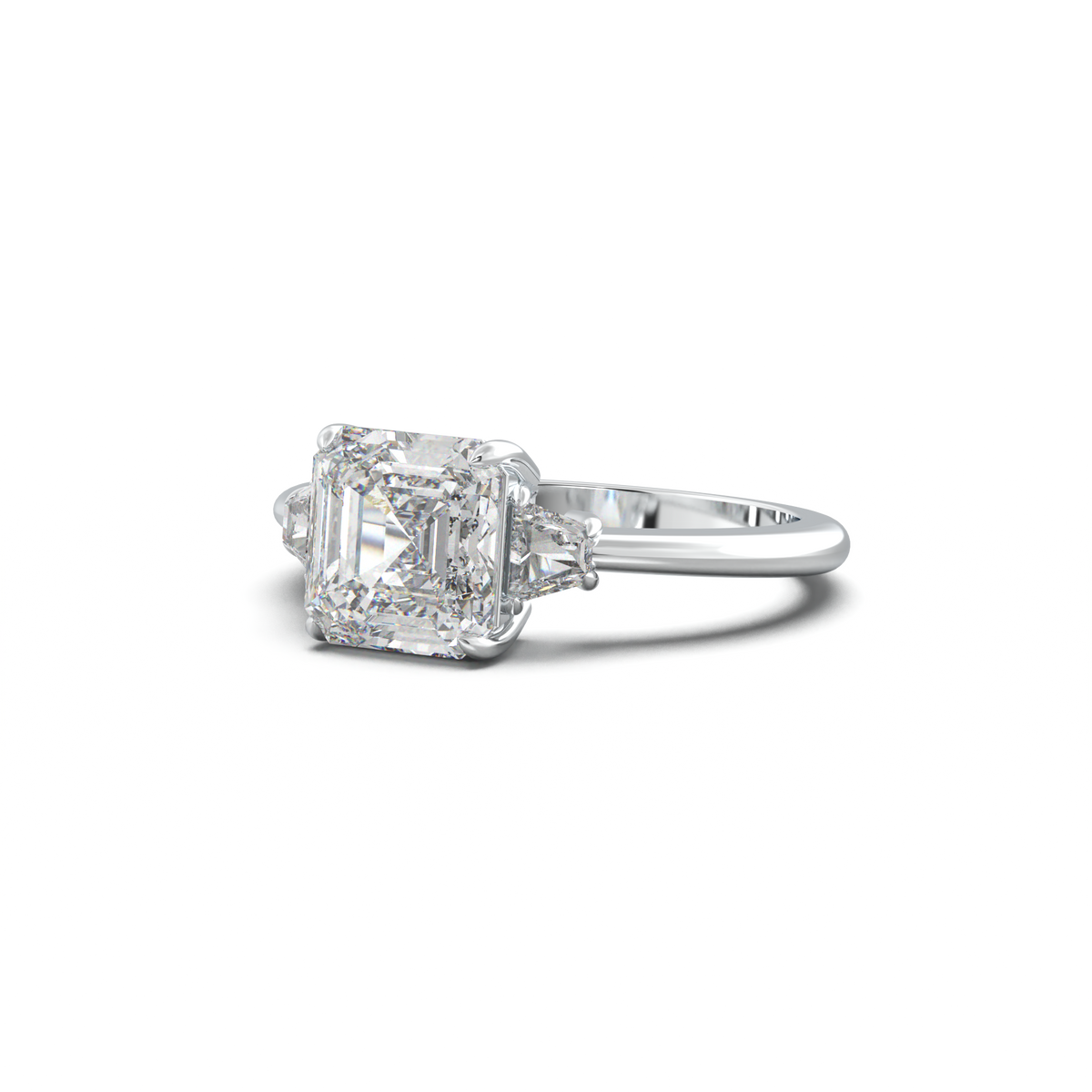 Asscher Baguette Three-Stone Engagement Ring