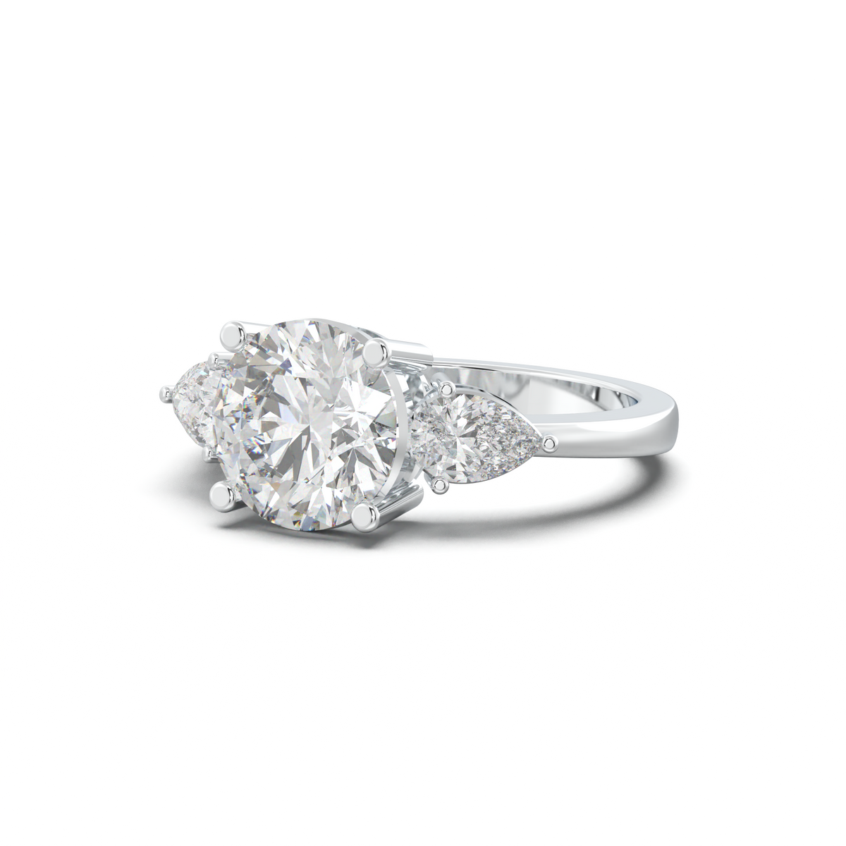 Round Pear Three-Stone Engagement Ring