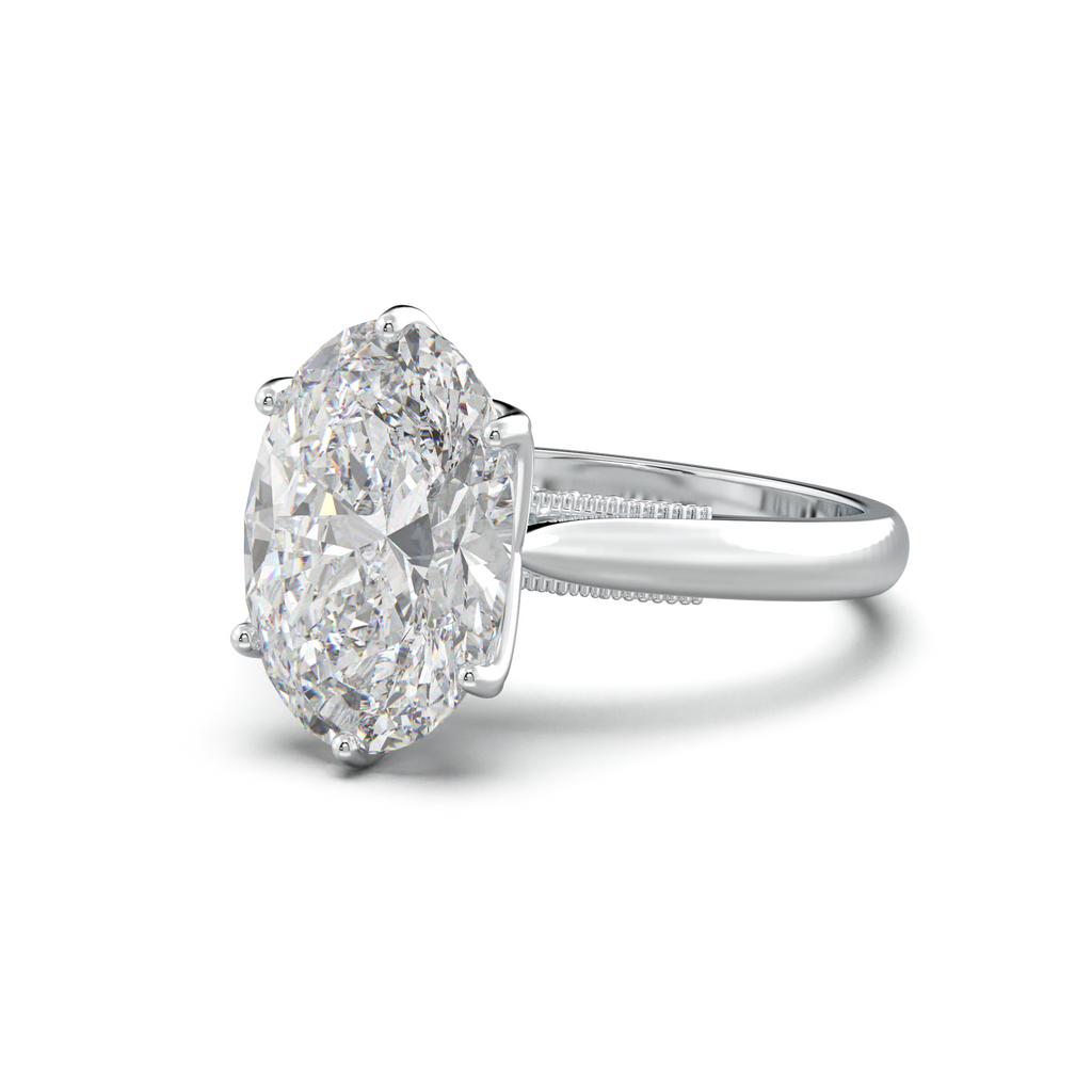Oval Tulip Setting Hidden bridge Halo Engagement Ring