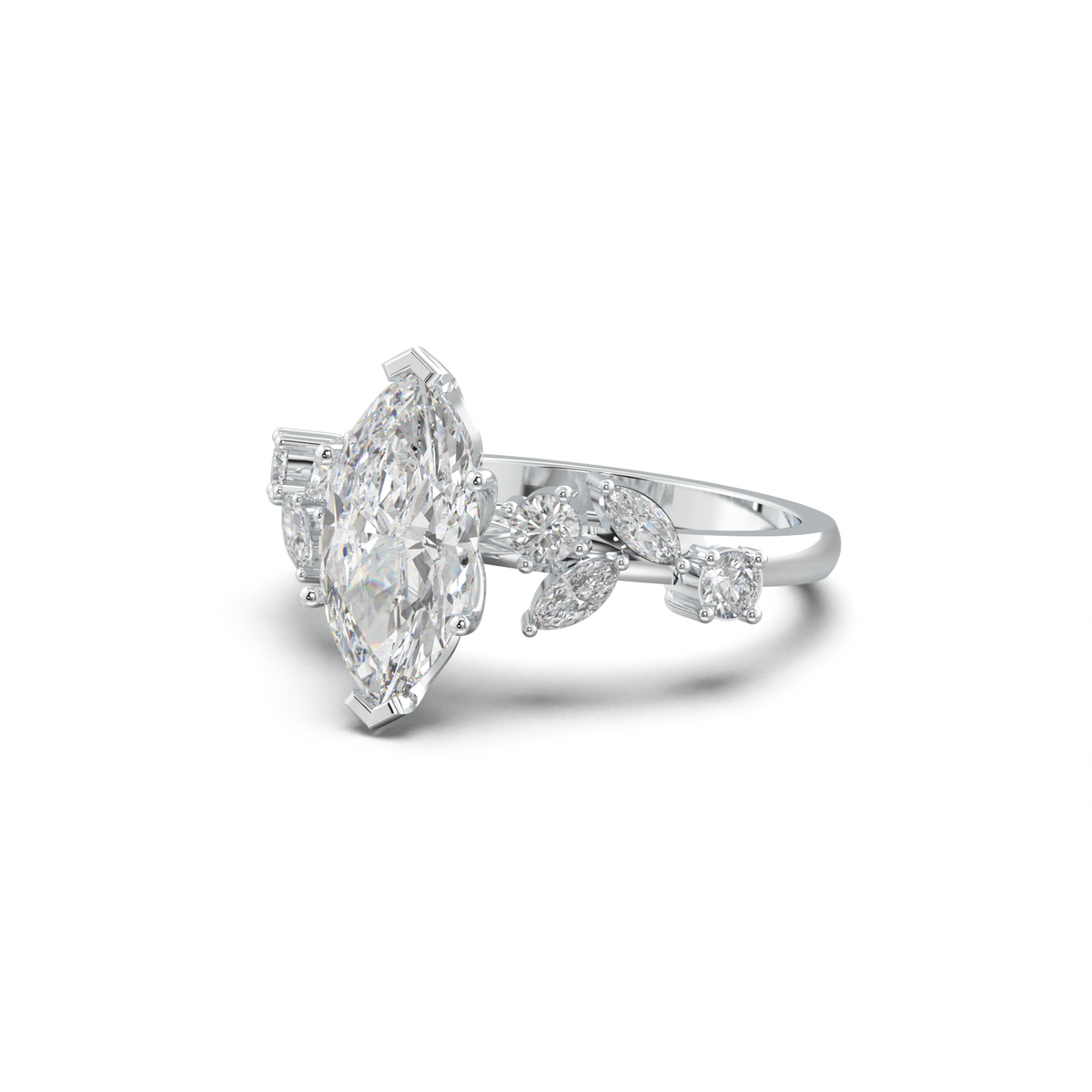 Marquise Mixed Side-Stone Engagement Ring