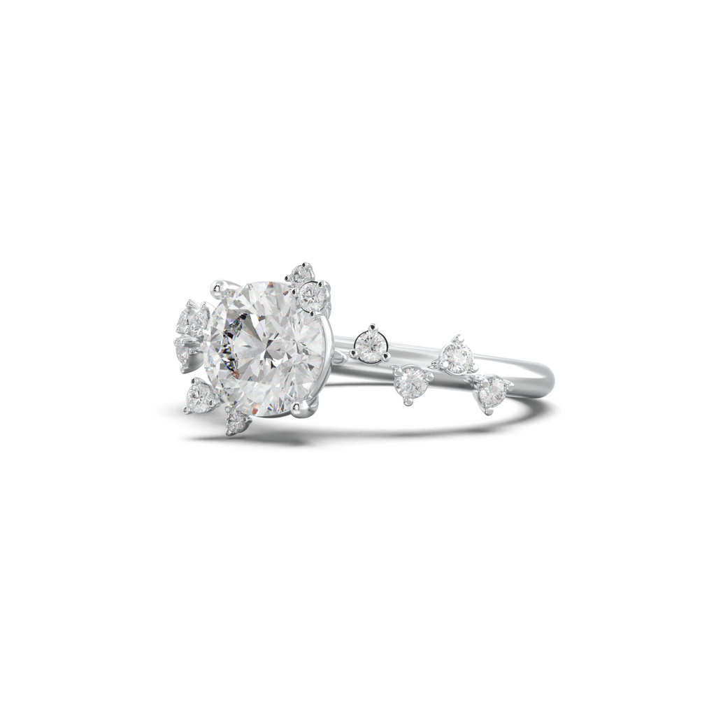 Round Botanical Accent Engagement Ring