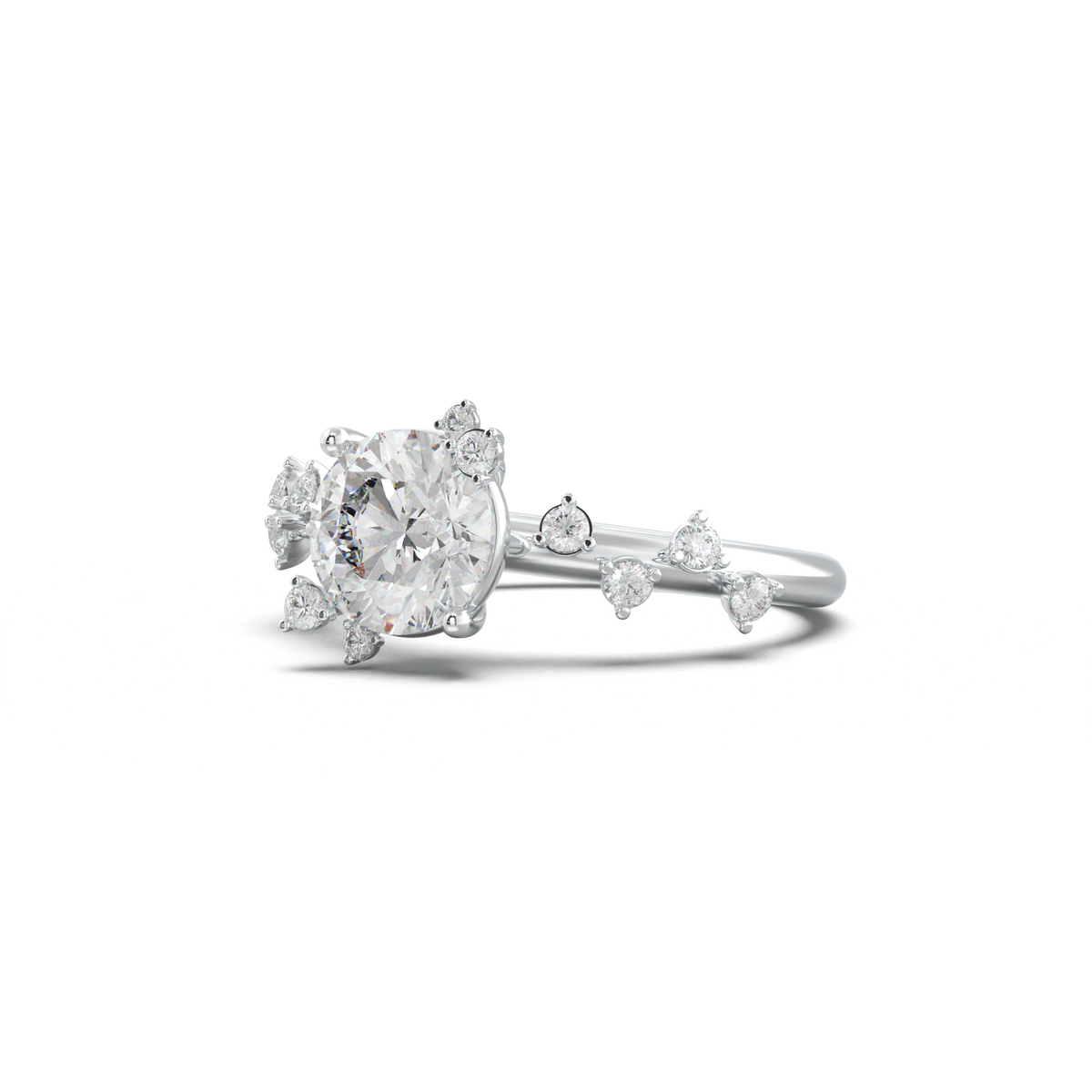 Round Botanical Accent Engagement Ring