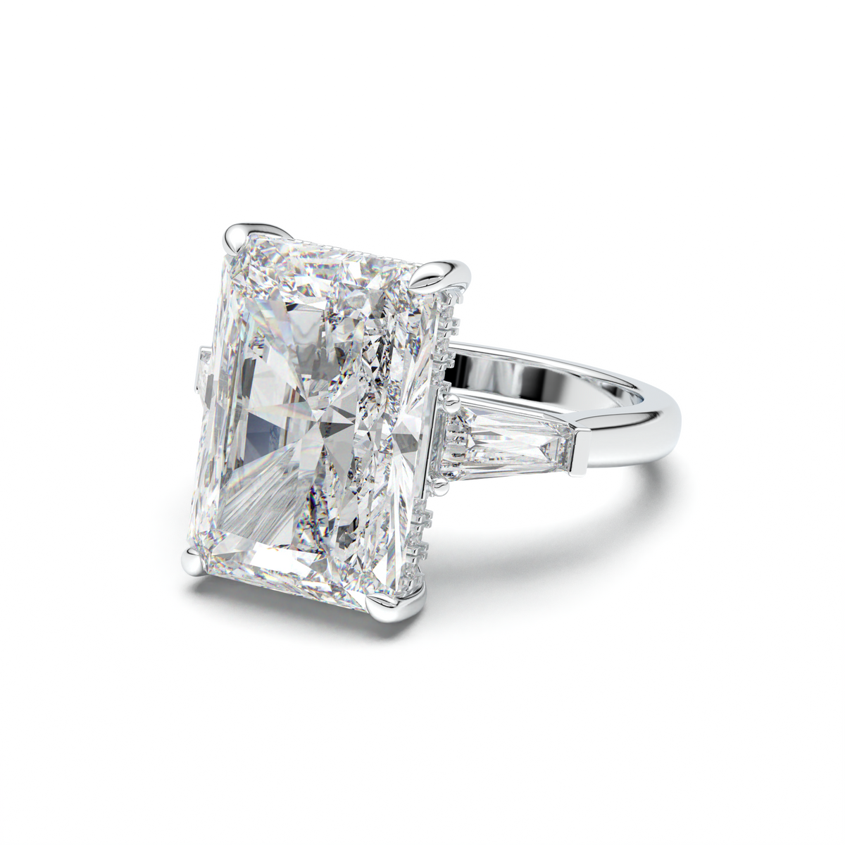 Radiant Baguette Hidden Halo Engagement Ring