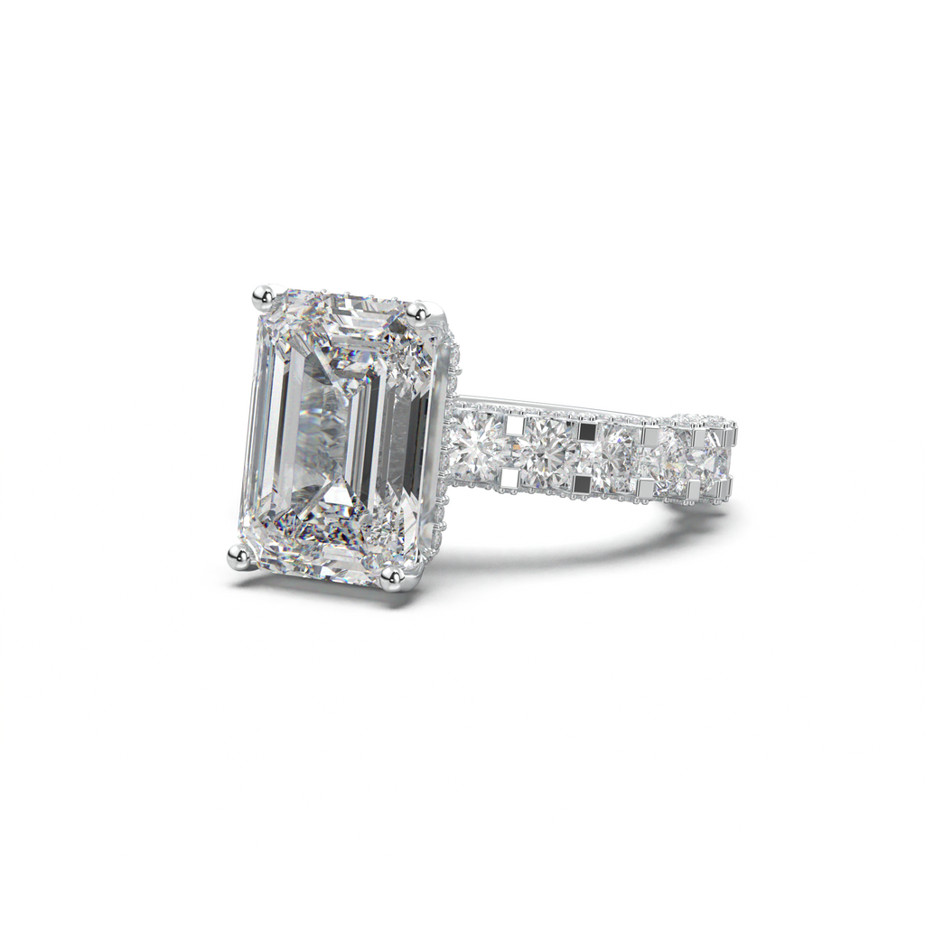 Emerald Diamond Band Engagement Ring