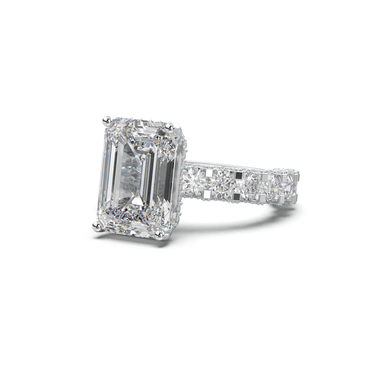Emerald Diamond Band Engagement Ring