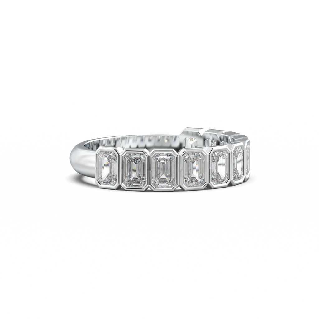Emerald Bezel Half-Eternity Wedding Band