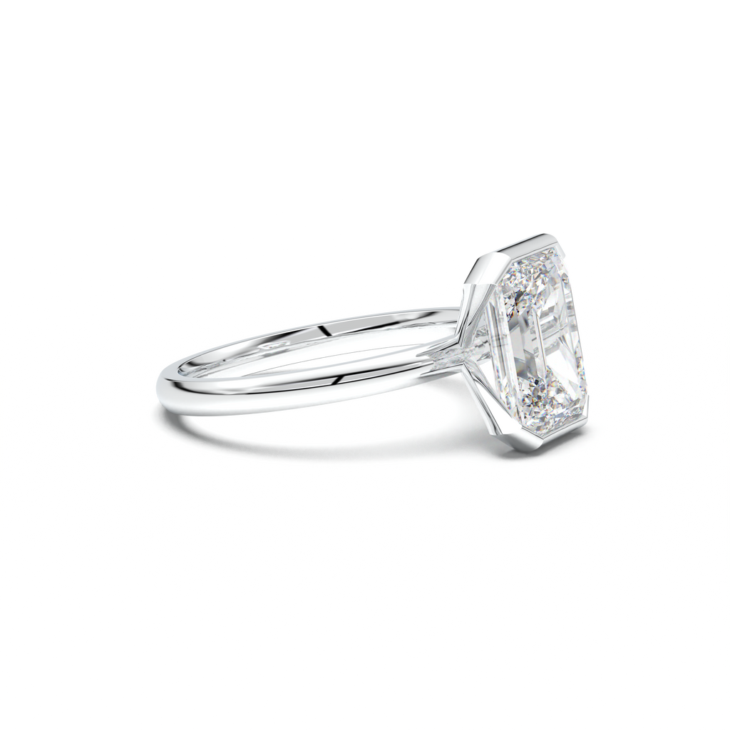 Emerald Cut Half-Bezel Engagement Ring