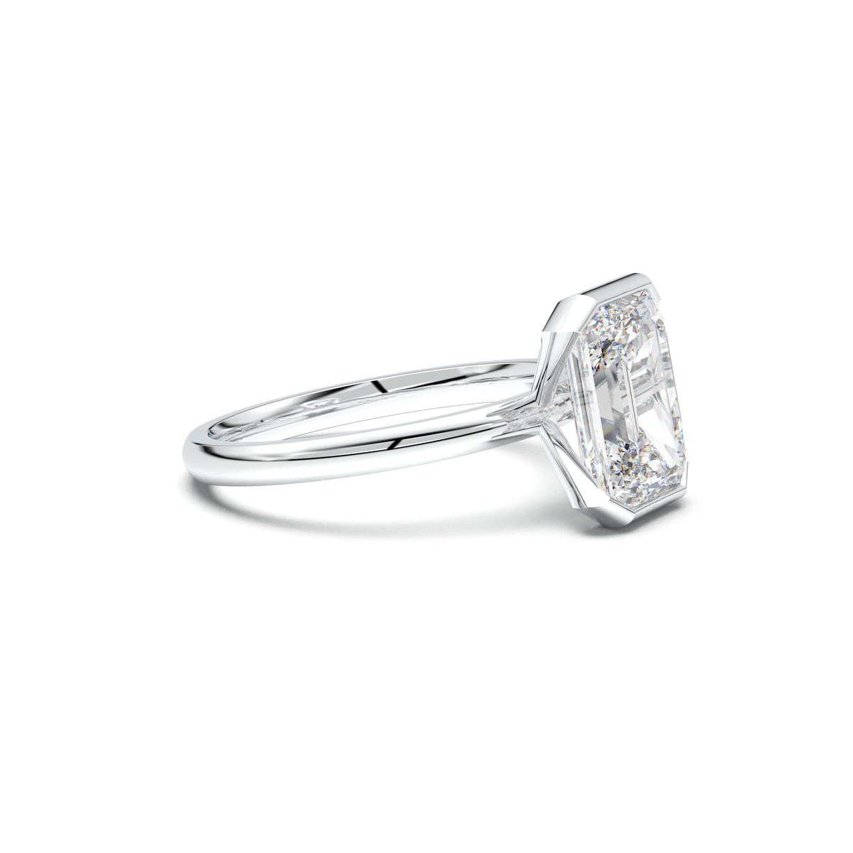 Emerald Cut Half-Bezel Engagement Ring