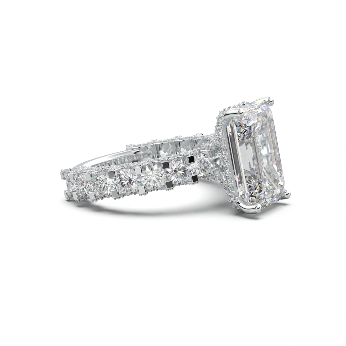 Emerald Diamond Band Engagement Ring