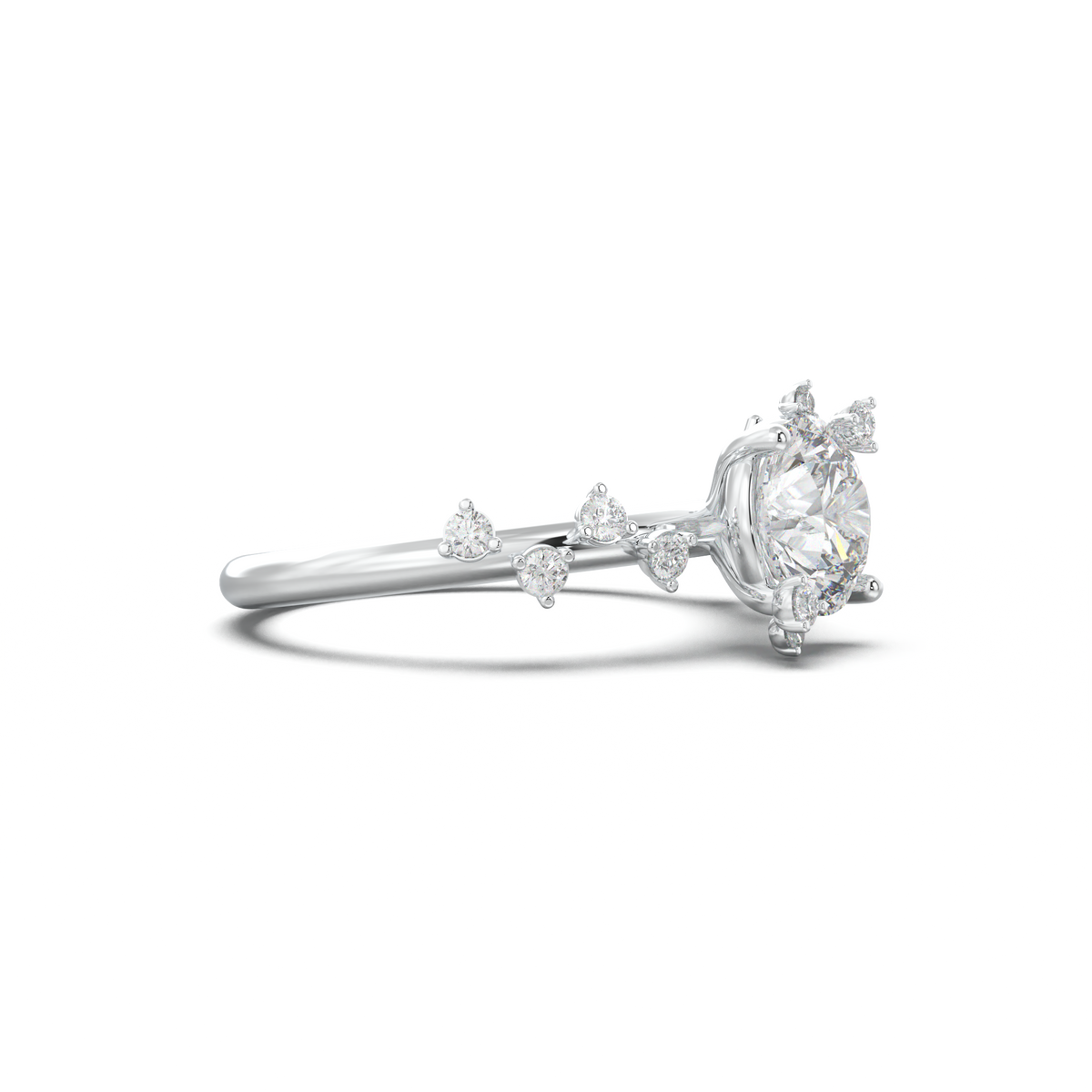 Round Botanical Accent Engagement Ring