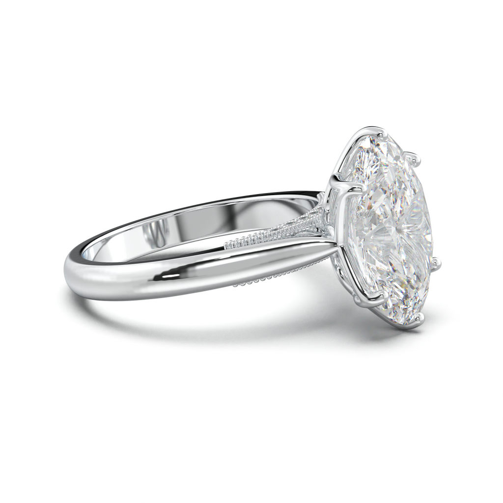 Oval Tulip Setting Hidden bridge Halo Engagement Ring