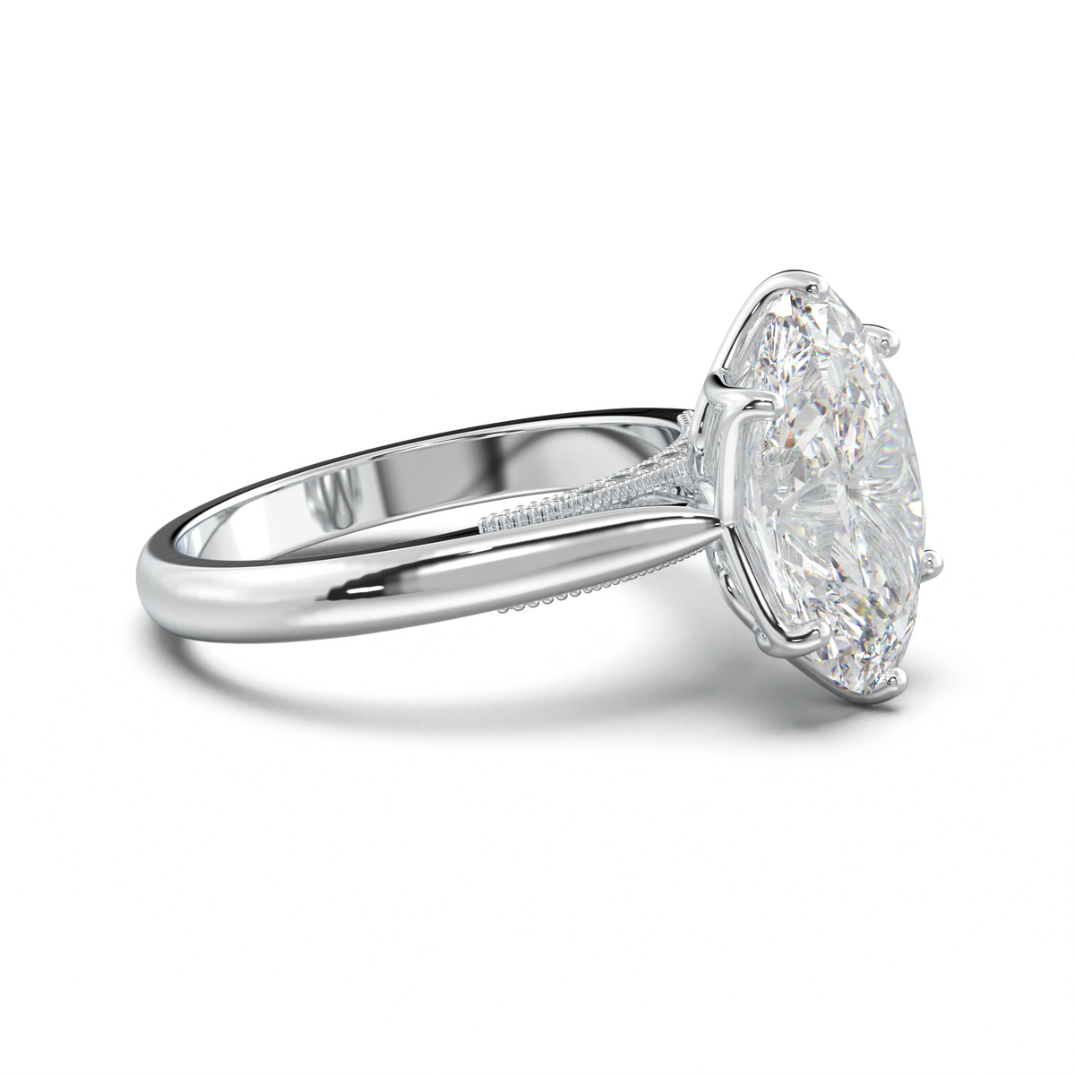 Oval Tulip Setting Hidden bridge Halo Engagement Ring